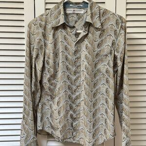 Vintage Tommy Hilfiger Jeans Snap Closure Blouse Denim Print Fits Larger